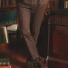 Brown Slim Fit Texture Suit Trousers