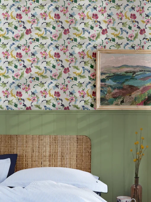 Cream Cambridge Painted Floral 10M Wallpaper