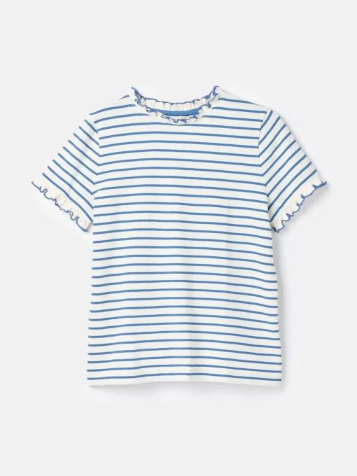 Daisy Cream & Blue Short Sleeve Frilled Neck Top