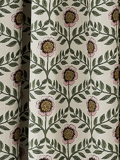 Floral Foulard Set of 2 Green & Cream Blackout Pencil Pleat Curtains