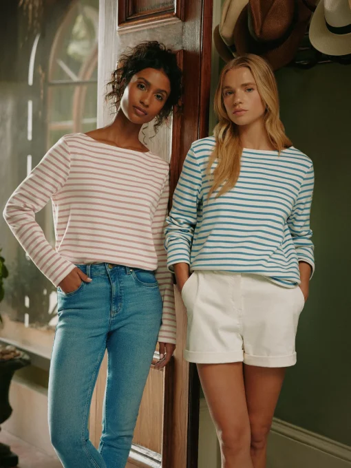 New Harbour Cream & Pink Striped Boat Neck Breton Top