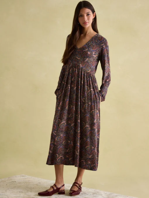 Nia Navy/Burgundy Long Sleeve Midaxi Dress