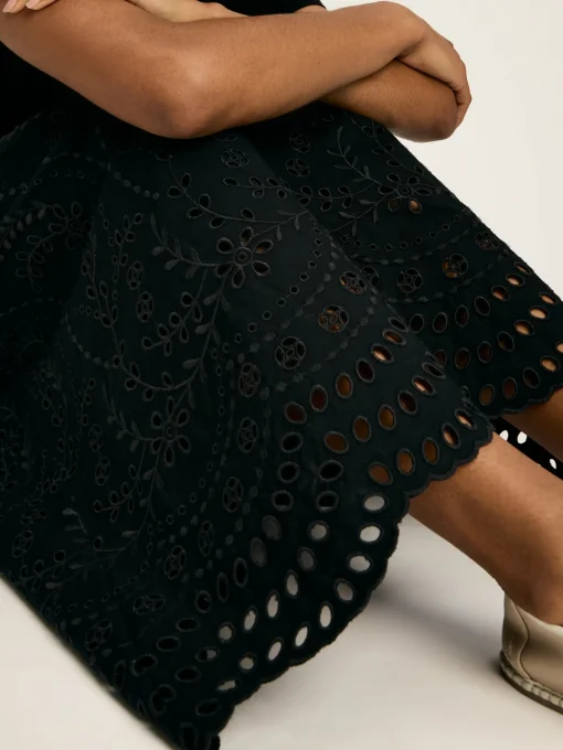 Reid Black Broderie 100% Cotton Dress