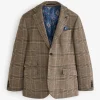 Taupe Brown Slim Fit Check Blazer